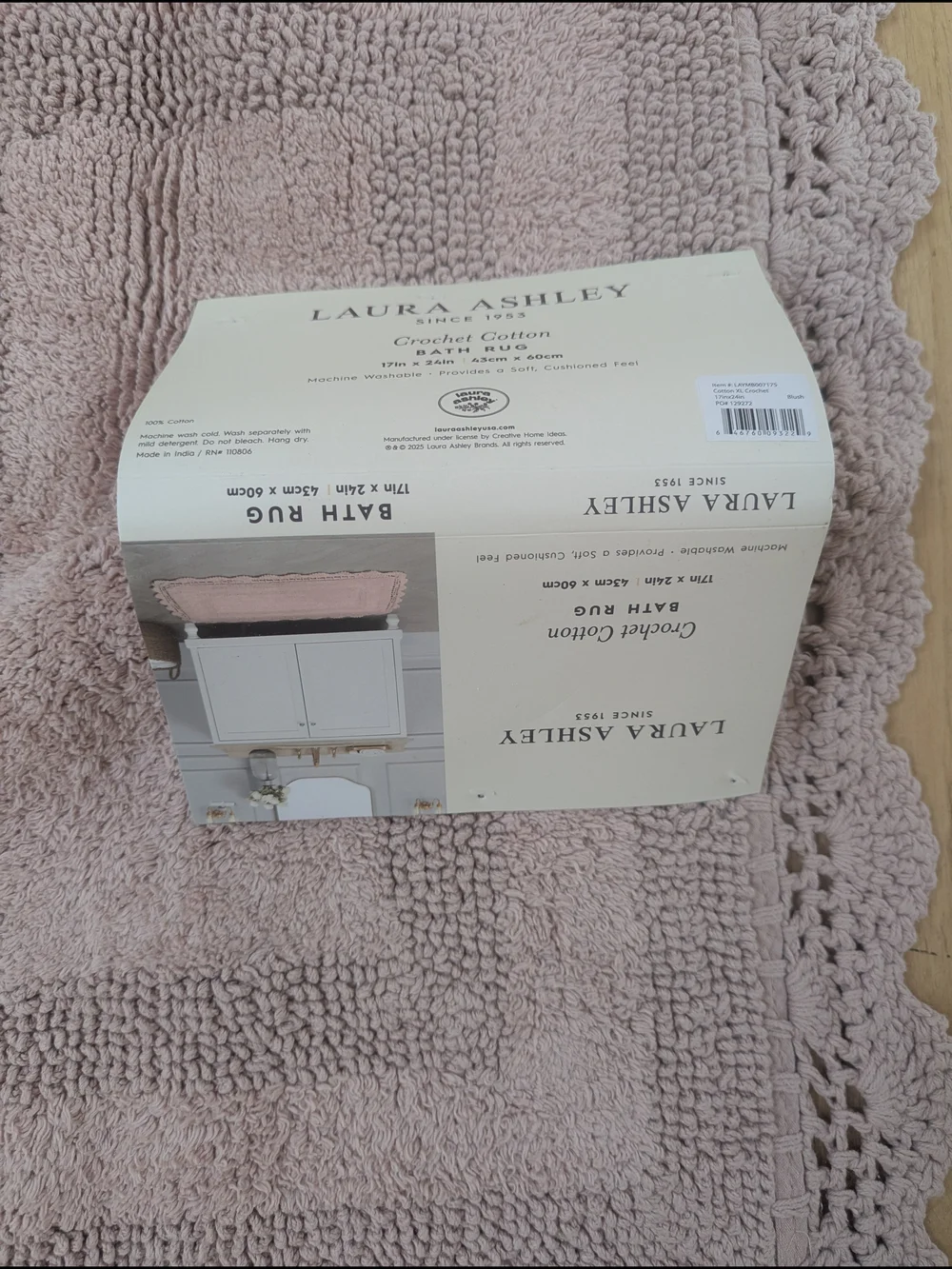 Laura Ashley Shabby Chic Pale Blush Crochet-Edge Bath Mat 17